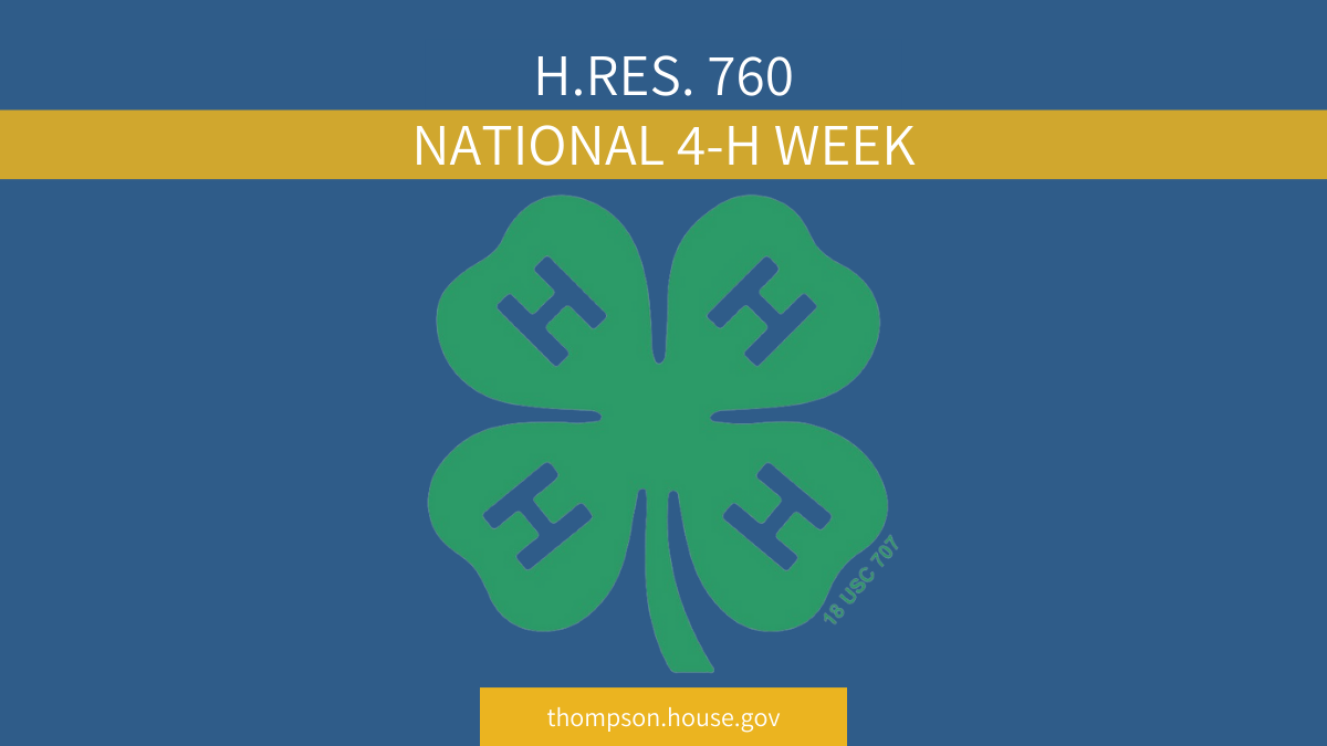 Congressional 4H Caucus Leaders Introduce National 4H Week Resolution